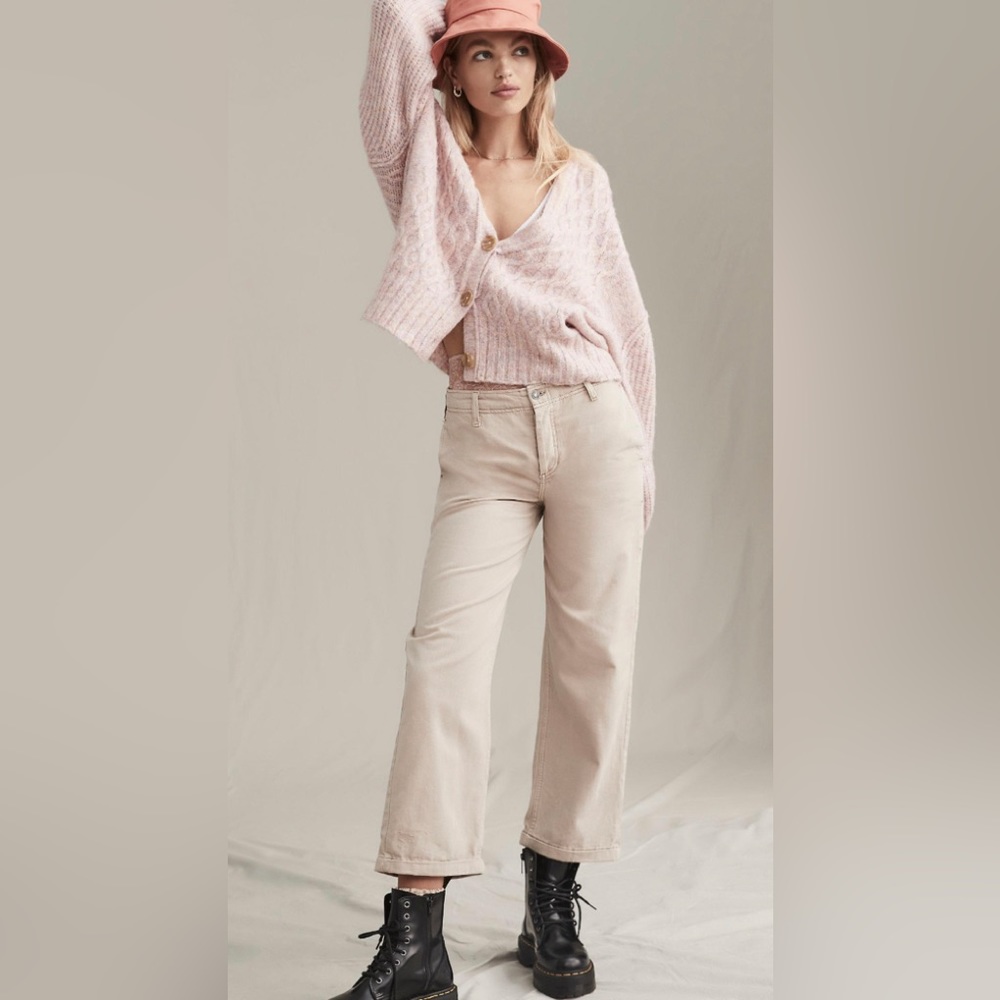 Free People Women's Natural Relaxed Boyfriend Chino Pants size 28